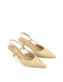 Women's custard yellow leather slingback stiletto heel with buckle fastening and pointed toe