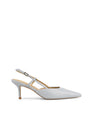 Women's soft blue leather slingback stiletto heel with buckle fastening and pointed toe