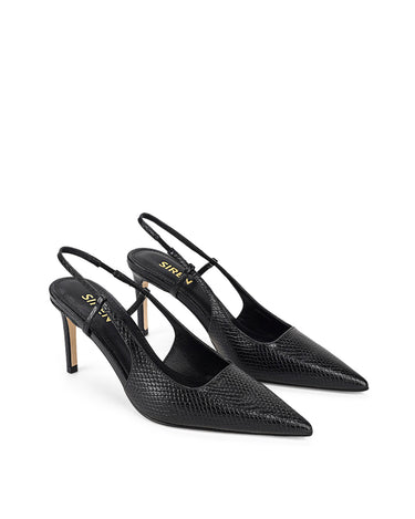 Women's blake snake embossed leather stiletto heel with slingback and pointed toe