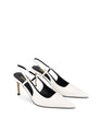 Women's brown snake embossed leather stiletto heel with slingback and pointed toe