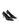 Women's black leather stiletto pumps with pointed toe and v cut throat