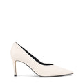 Women's chalk white leather stiletto pumps with pointed toe and v cut throat