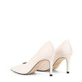Women's chalk white leather stiletto pumps with pointed toe and v cut throat