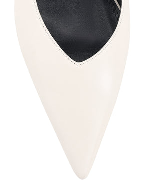 Women's chalk white leather stiletto pumps with pointed toe and v cut throat