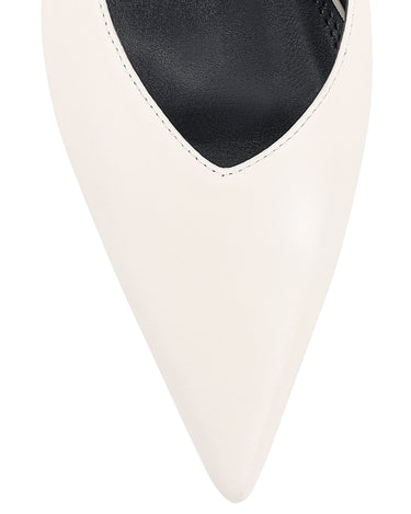 Women's chalk white leather stiletto pumps with pointed toe and v cut throat