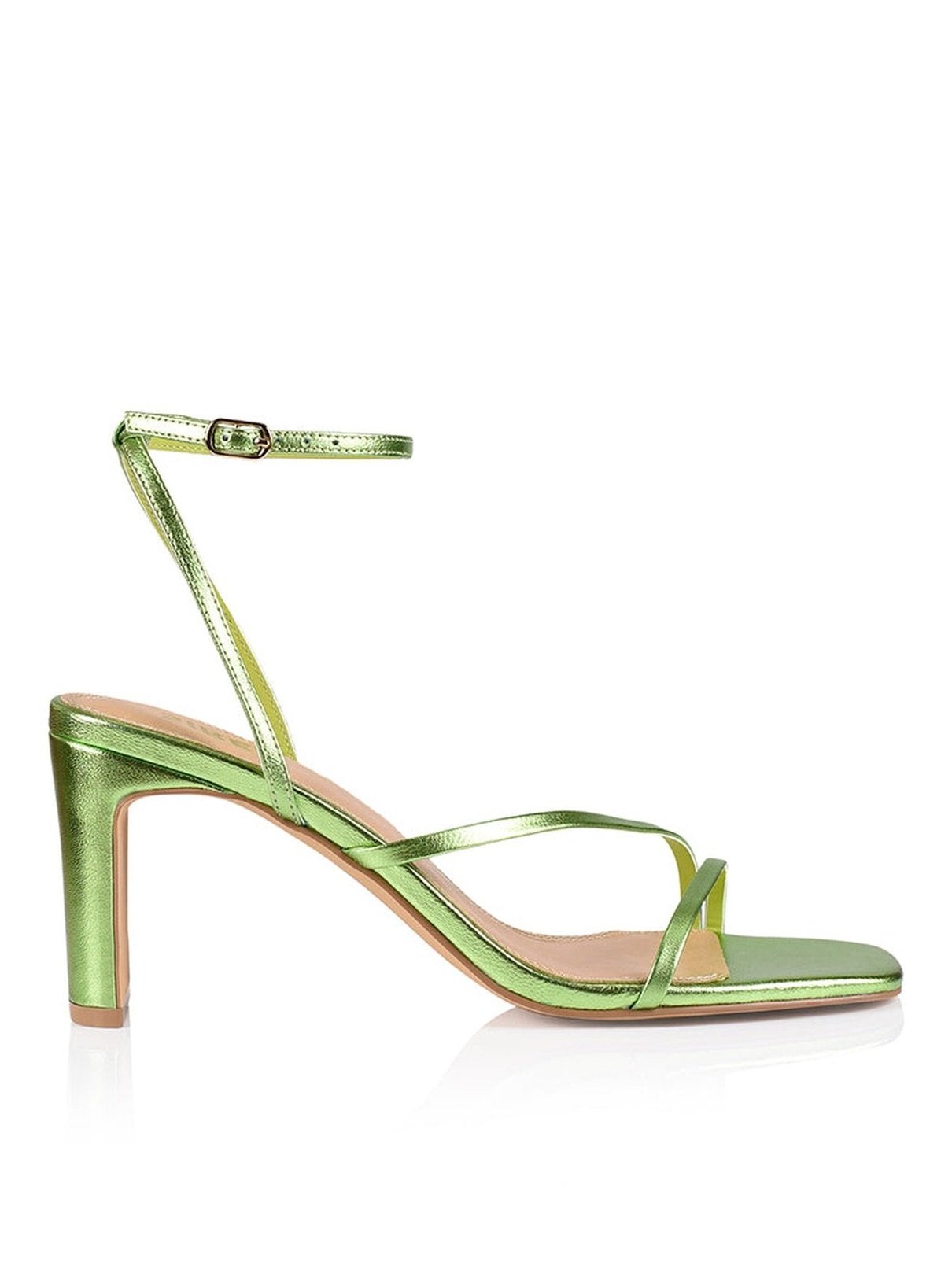 Kandice Block Heel Sandals - Lime Green Metallic Leather